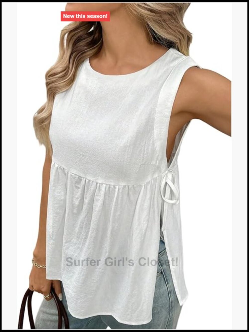 Womens Sleeveless Peplum Babydoll Tank Top Tie Side Flared Hem Summer